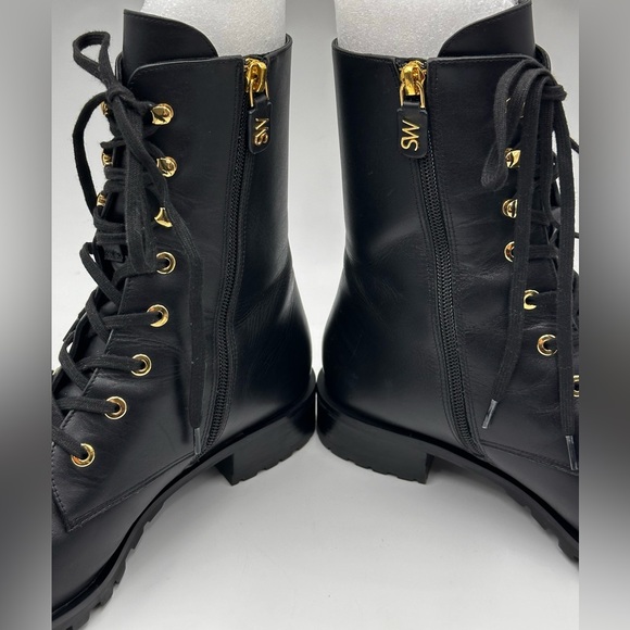STUART WEITZMAN COMBAT BOOTS WOMENS SIZE 7.5 BLACK GOLD NORRIE LEATHER LACE UP - Picture 11 of 16